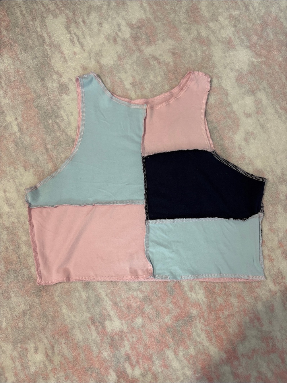 SHEIN Pink, Light Blue & Navy Patchwork Cropped Tank